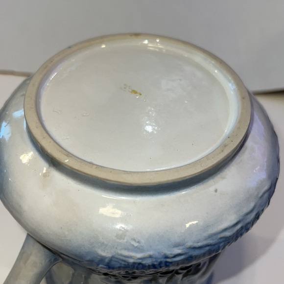Vintage Blue White Pitcher w 3D Cow Ironstone Stoneware Pottery - Picture 10 of 14